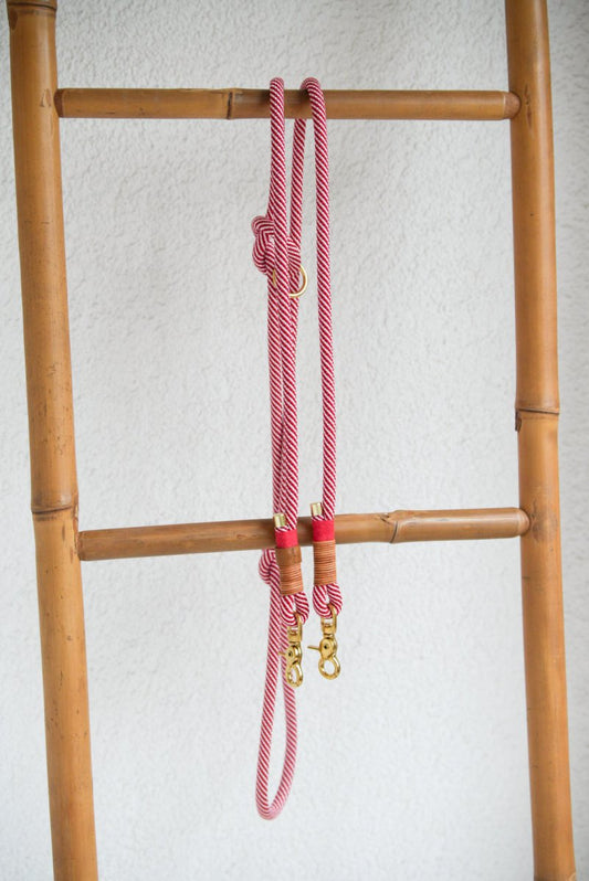 2 - fach - verstellbare Umhängeleine aus Tauseil | CHRISTMAS EDITION RED - RudisRudel