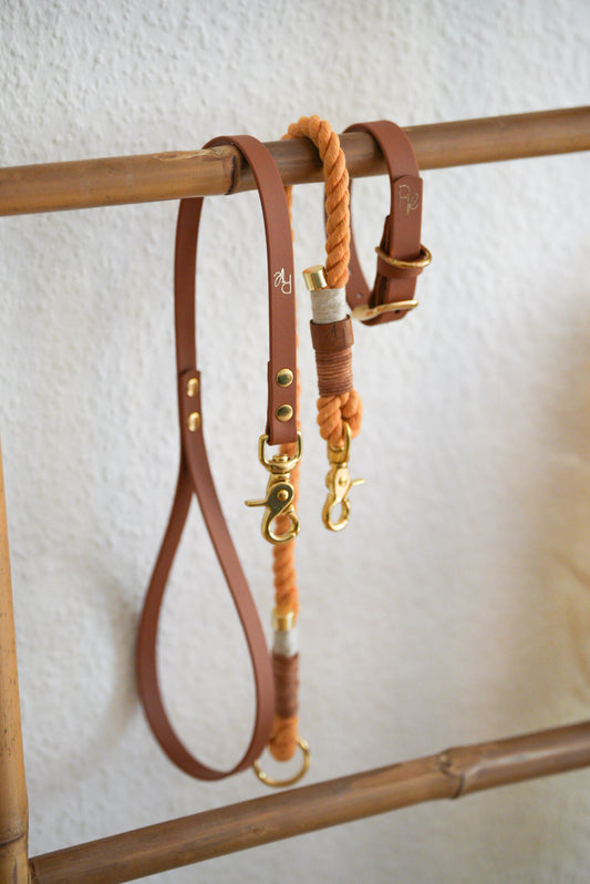 Mix & Match Set | Handschlaufe + Halsband Biothane & Unterteil Baumwollseil | BOHO CHIC