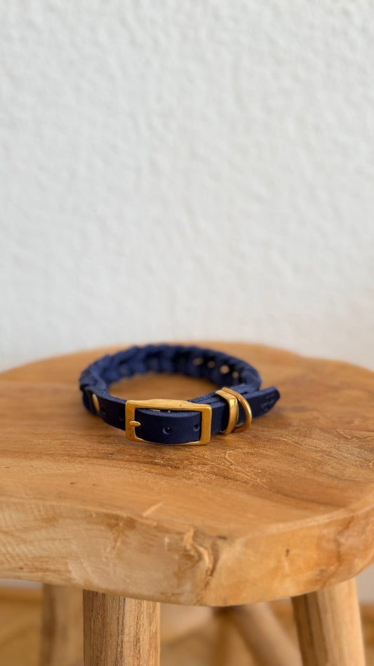 geflochtenes Halsband Fettleder 15mm DUNKELBLAU HU 31 - RudisRudel
