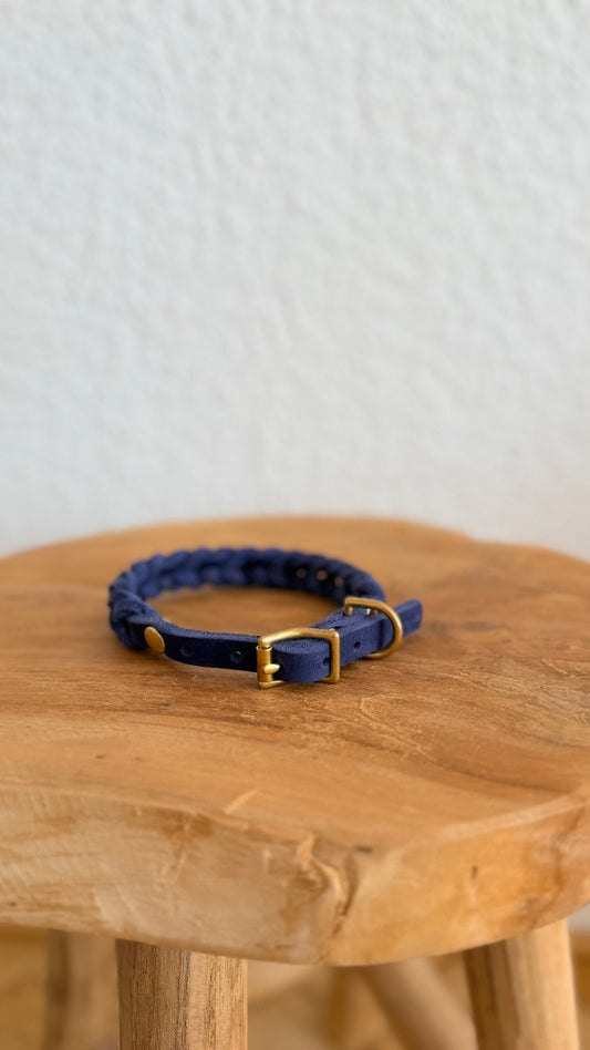 geflochtenes Mini - Halsband Fettleder 10mm DUNKELBLAU HU 26 - RudisRudel