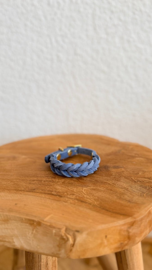 geflochtenes Mini - Halsband Fettleder 10mm PASTELLBLAU HU 20 - RudisRudel