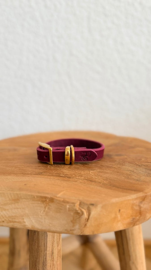 Halsband Fettleder 15mm BURGUNDY HU 26 - RudisRudel
