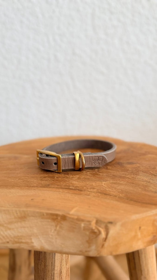 Halsband Fettleder 15mm TAUPE HU 28 - RudisRudel