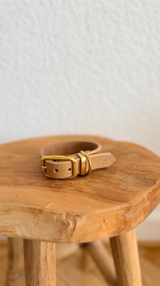 Halsband Fettleder 20mm BEIGE HU 27 - RudisRudel