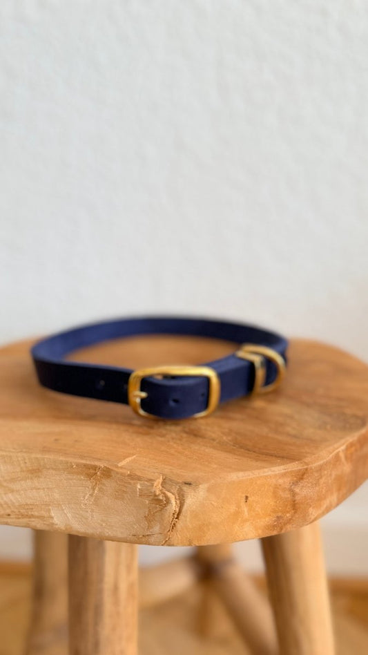 Halsband Fettleder 20mm DUNKELBLAU HU 50 - RudisRudel