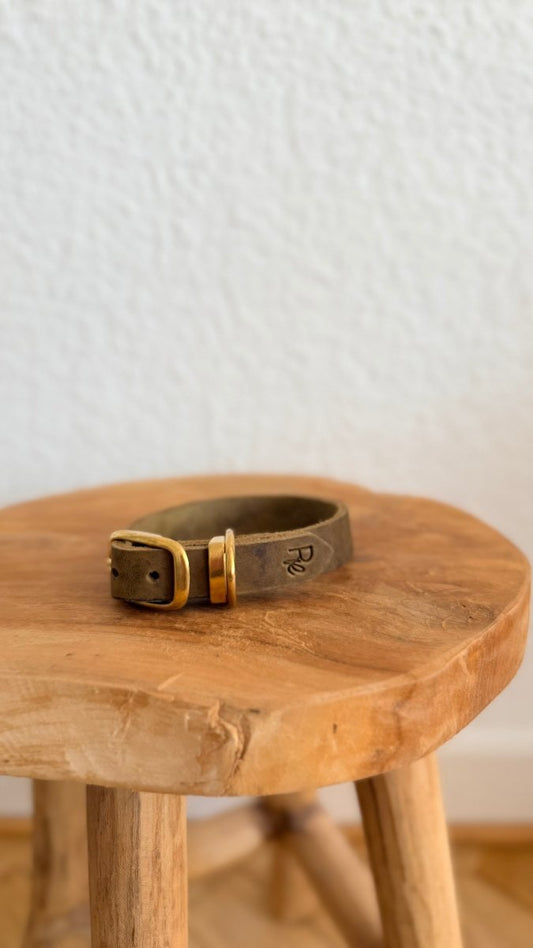 Halsband Fettleder 20mm KHAKI HU 28 - RudisRudel