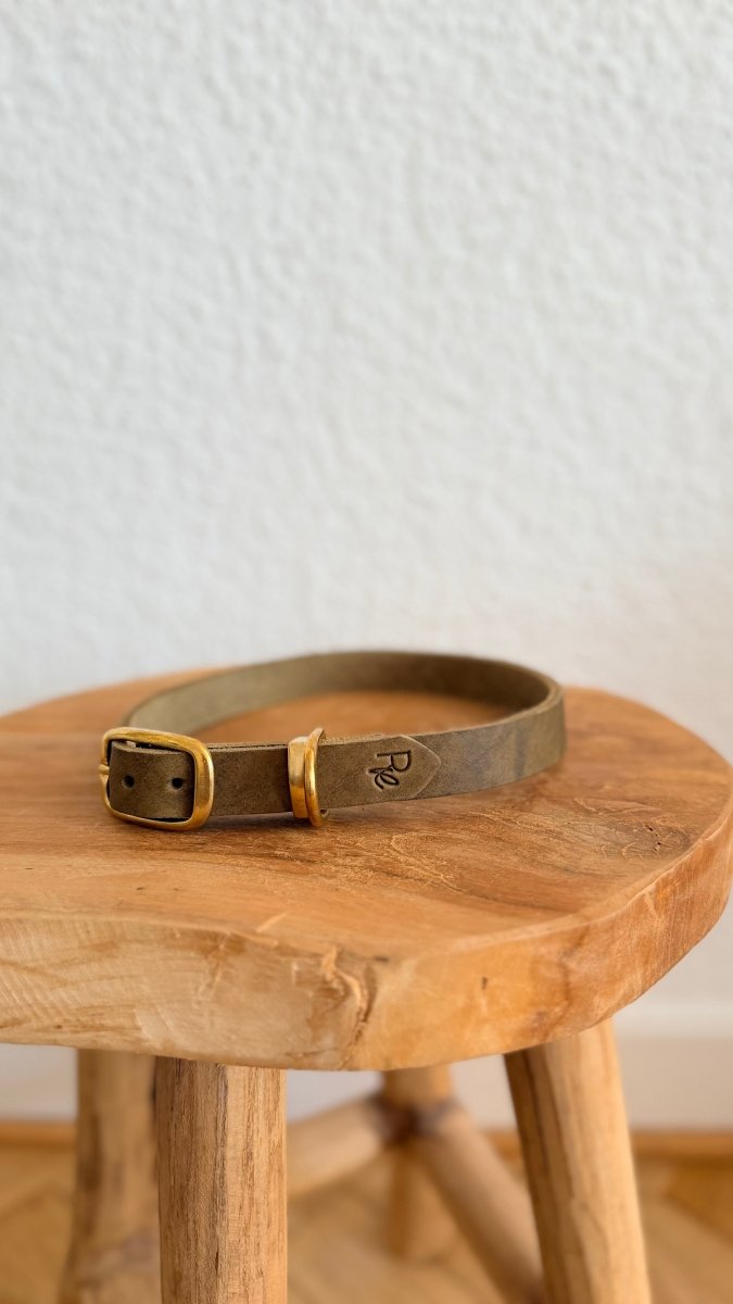 Halsband Fettleder 20mm KHAKI HU 46 - RudisRudel