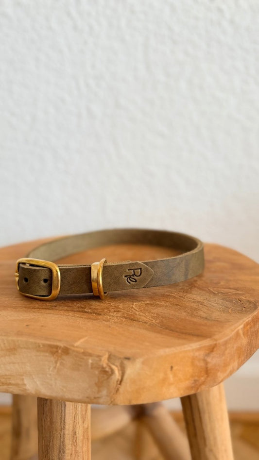 Halsband Fettleder 20mm KHAKI HU 46 - RudisRudel