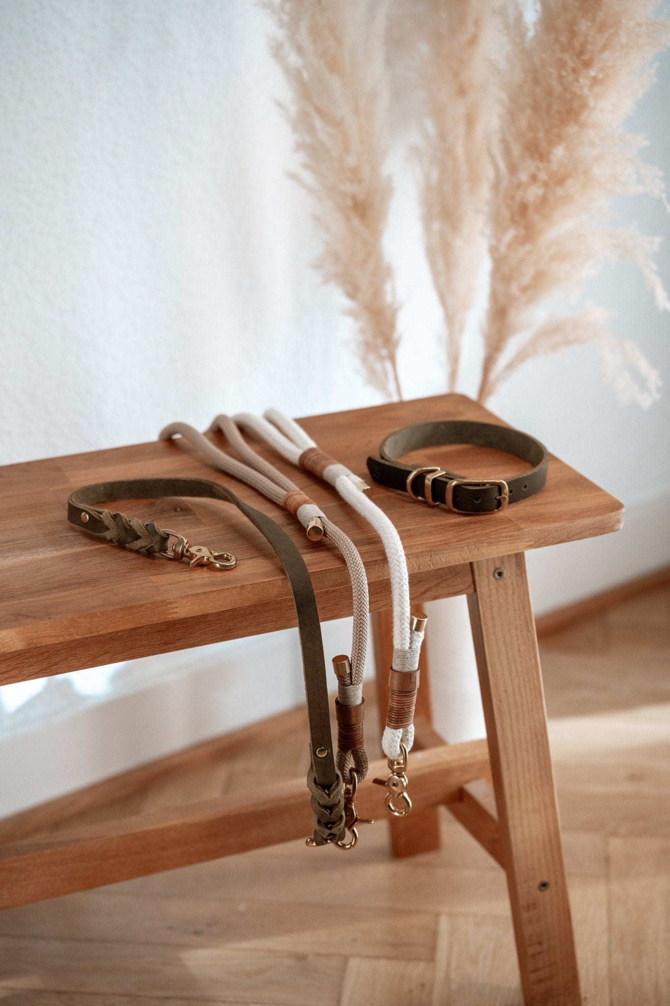 Mix & Match Bundle | 3 - teilige Leine + Lederhalsband | BOHO CHIC - RudisRudel