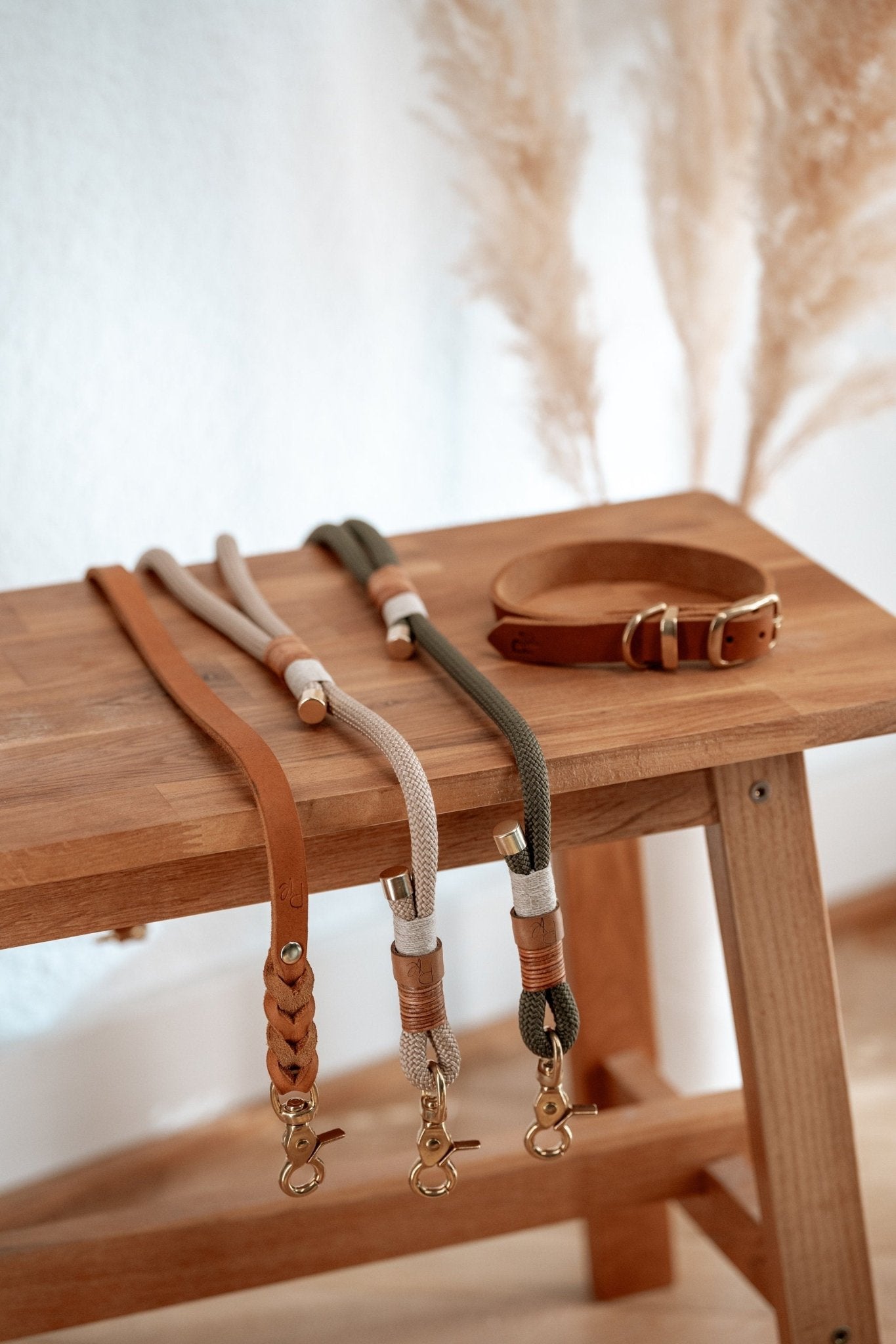 Mix & Match Bundle | 3 - teilige Leine + Lederhalsband | BOHO CHIC - RudisRudel