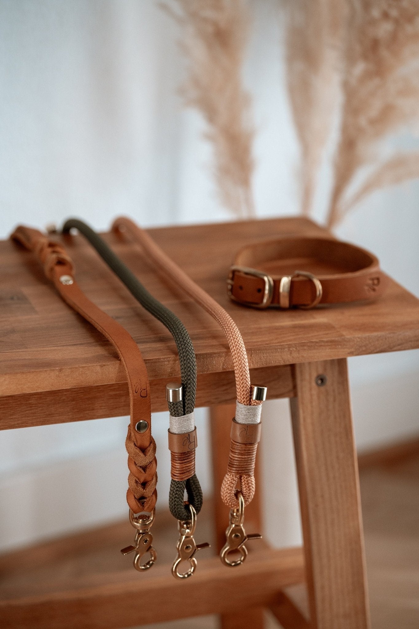 Mix & Match Bundle | 3 - teilige Leine + Lederhalsband | BOHO CHIC - RudisRudel