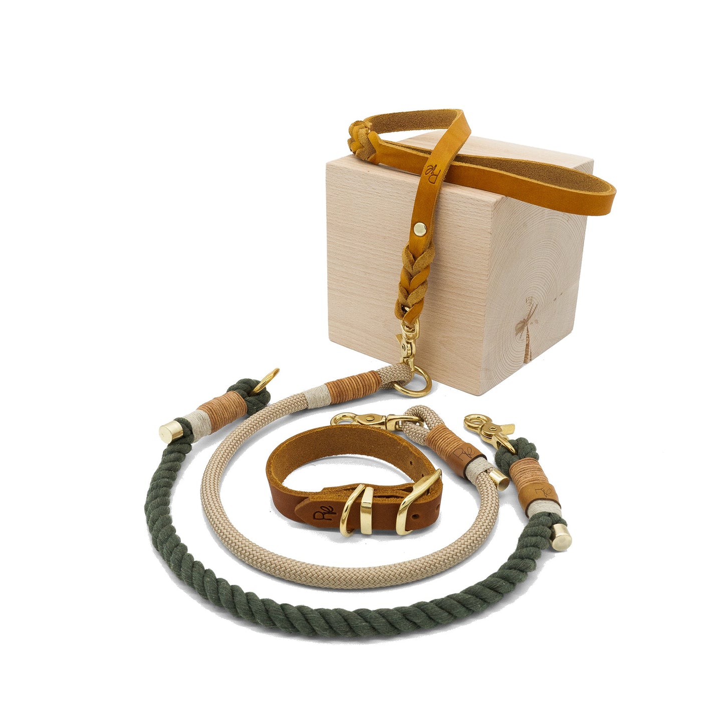 Mix & Match Bundle | 3 - teilige Leine + Lederhalsband | BOHO CHIC - RudisRudel