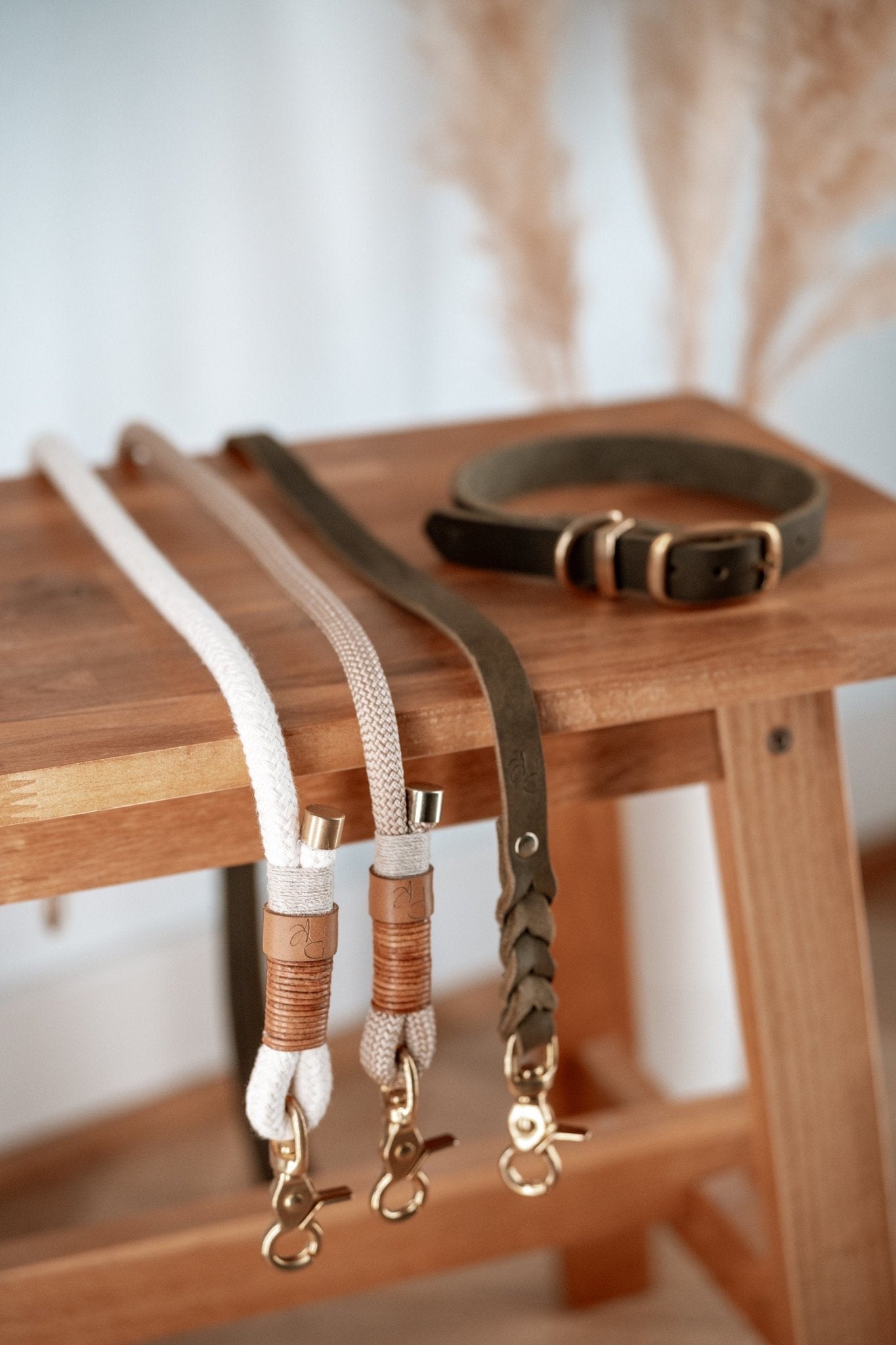 Mix & Match Bundle | 3 - teilige Leine + Lederhalsband | BOHO CHIC - RudisRudel