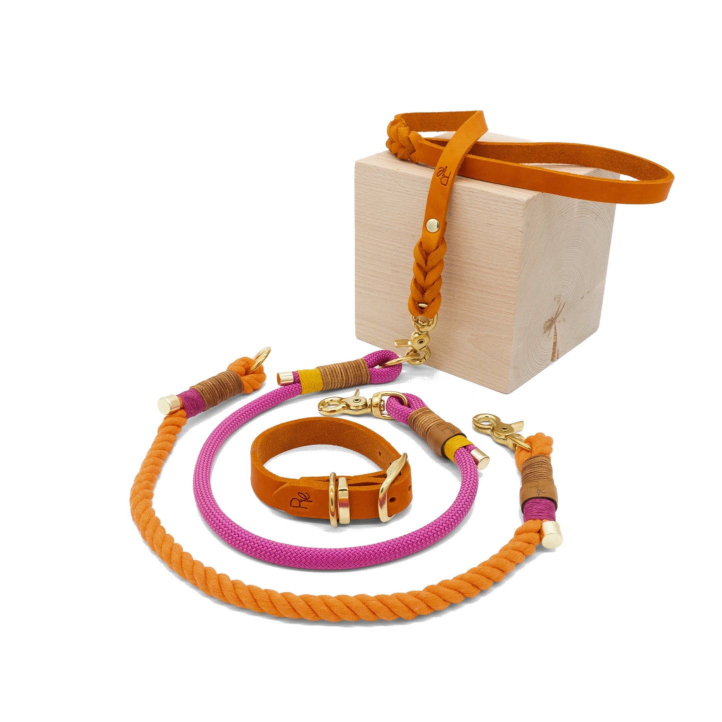 Mix & Match Bundle | 3 - teilige Leine + Lederhalsband | COLOUR CLASH - RudisRudel