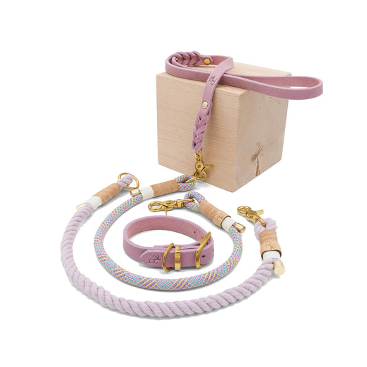 Mix & Match Bundle | 3 - teilige Leine + Lederhalsband | PASTEL DREAMS - RudisRudel