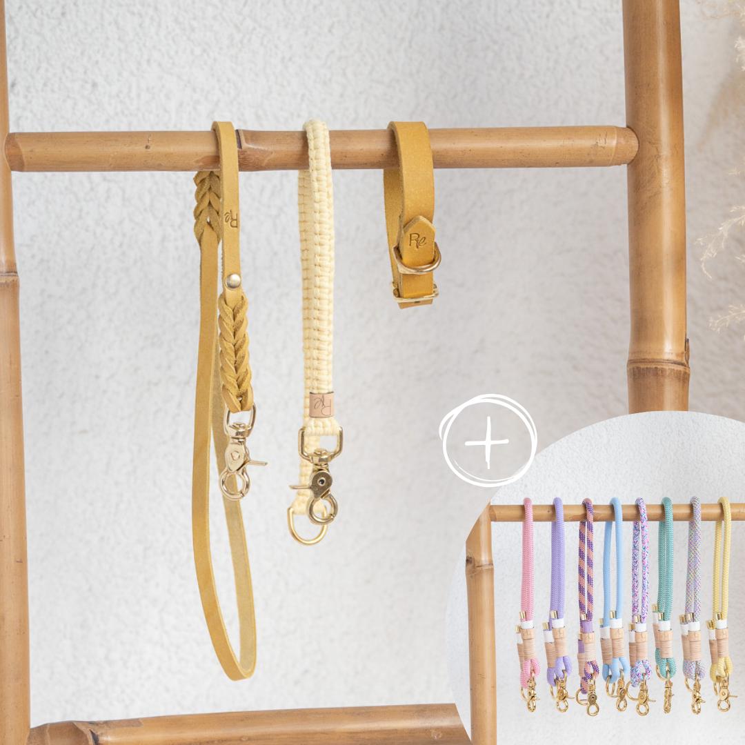 Mix & Match Bundle | 3 - teilige Leine + Lederhalsband | PASTEL DREAMS - RudisRudel