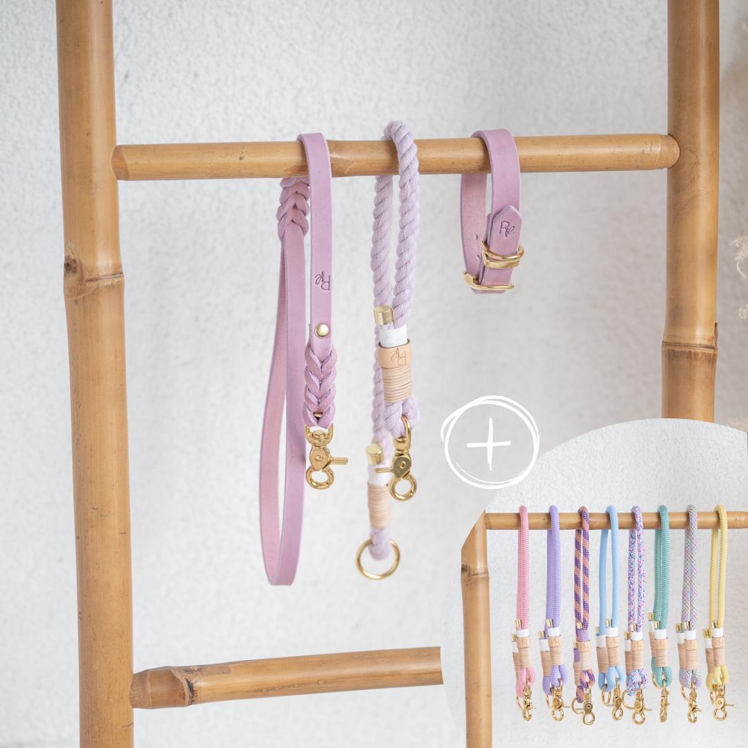 Mix & Match Bundle | 3 - teilige Leine + Lederhalsband | PASTEL DREAMS - RudisRudel