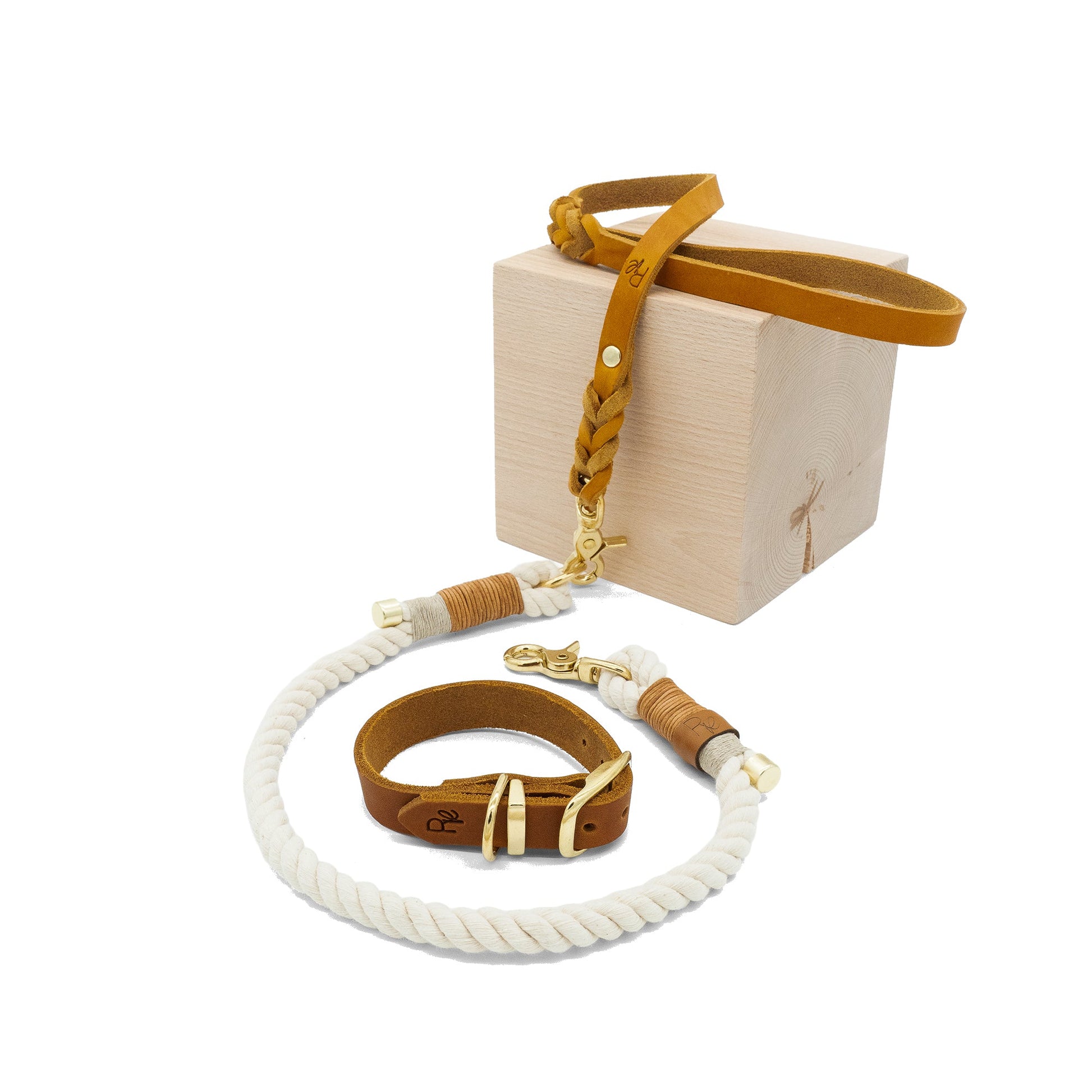Mix & Match Set | Handschlaufe + Halsband Fettleder & Unterteil Baumwollseil | BOHO CHIC - RudisRudel