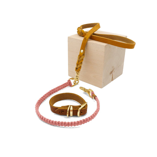 Mix & Match Set | Handschlaufe + Halsband Fettleder & Unterteil Makramee | BOHO CHIC - RudisRudel