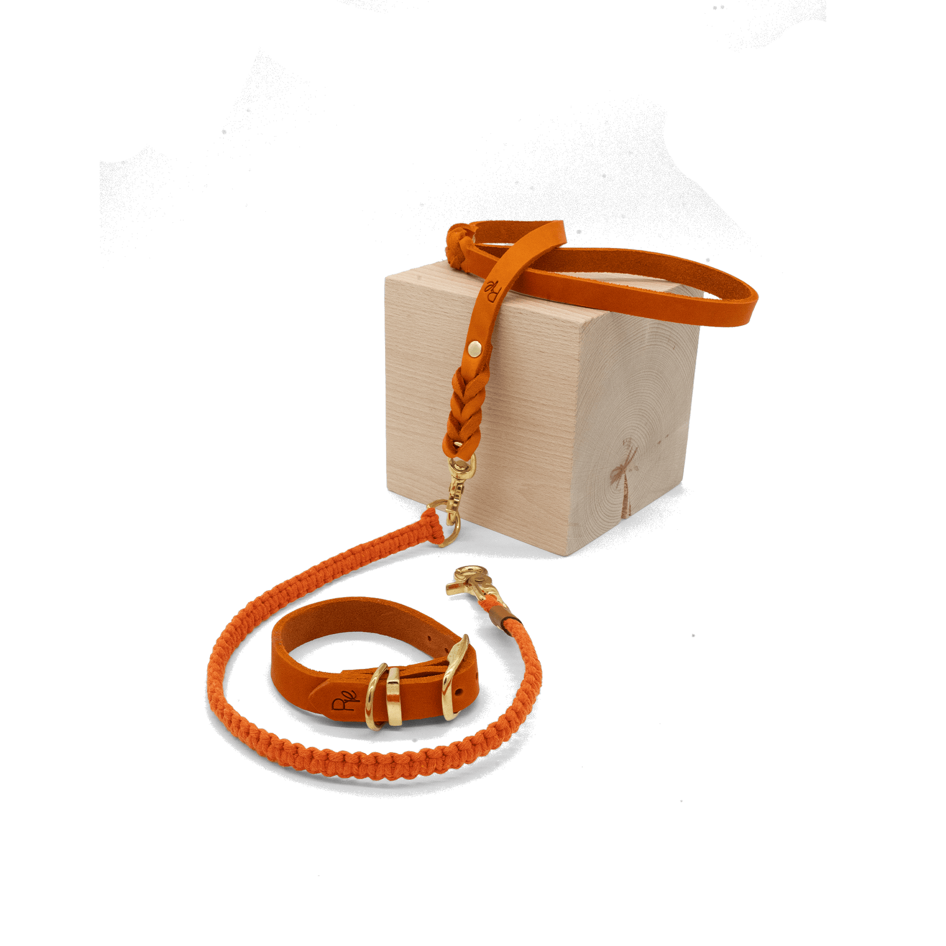 Mix & Match Set | Handschlaufe + Halsband Fettleder & Unterteil Makramee | COLOUR CLASH - RudisRudel