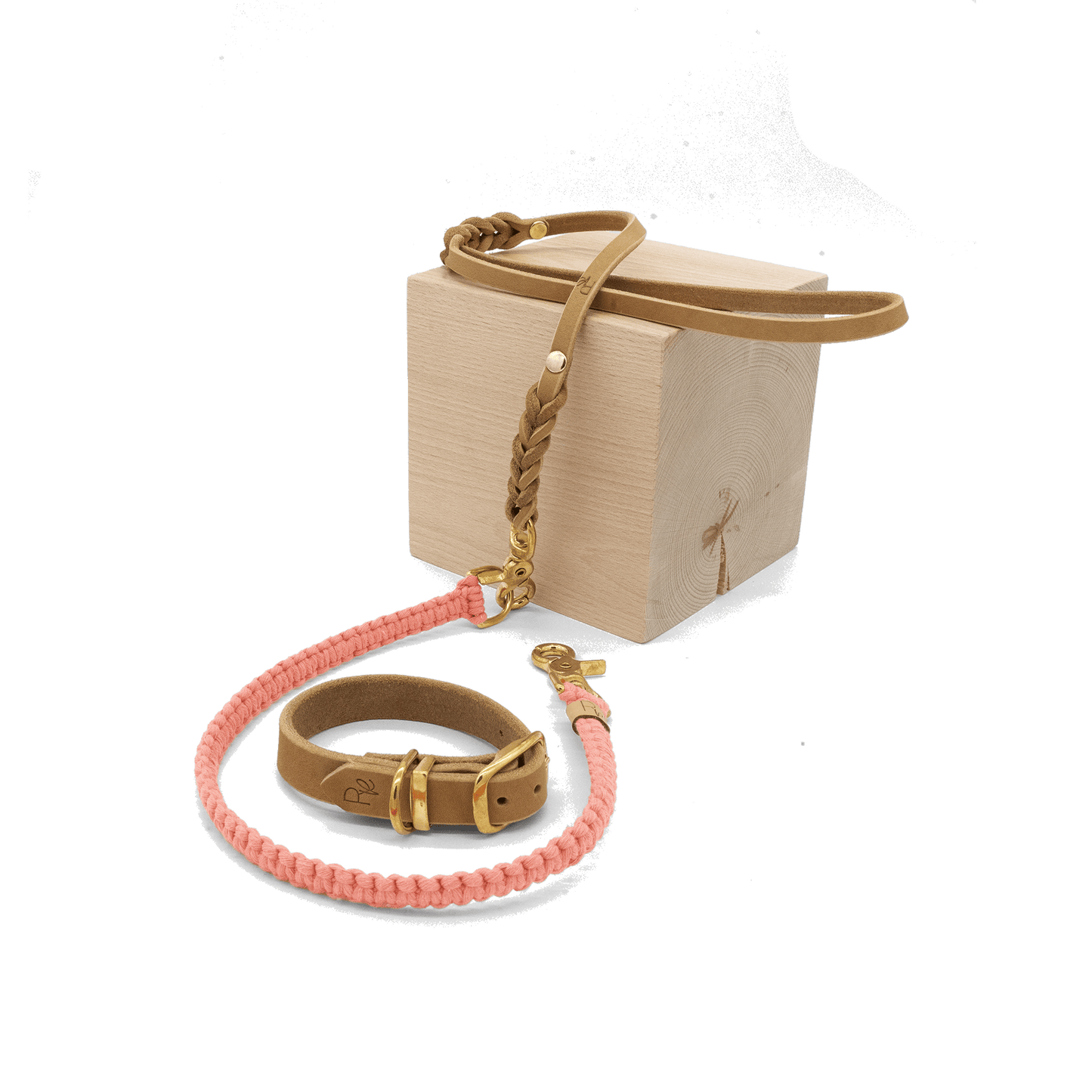 Mix & Match Set | Handschlaufe + Halsband Fettleder & Unterteil Makramee | PASTEL DREAMS - RudisRudel