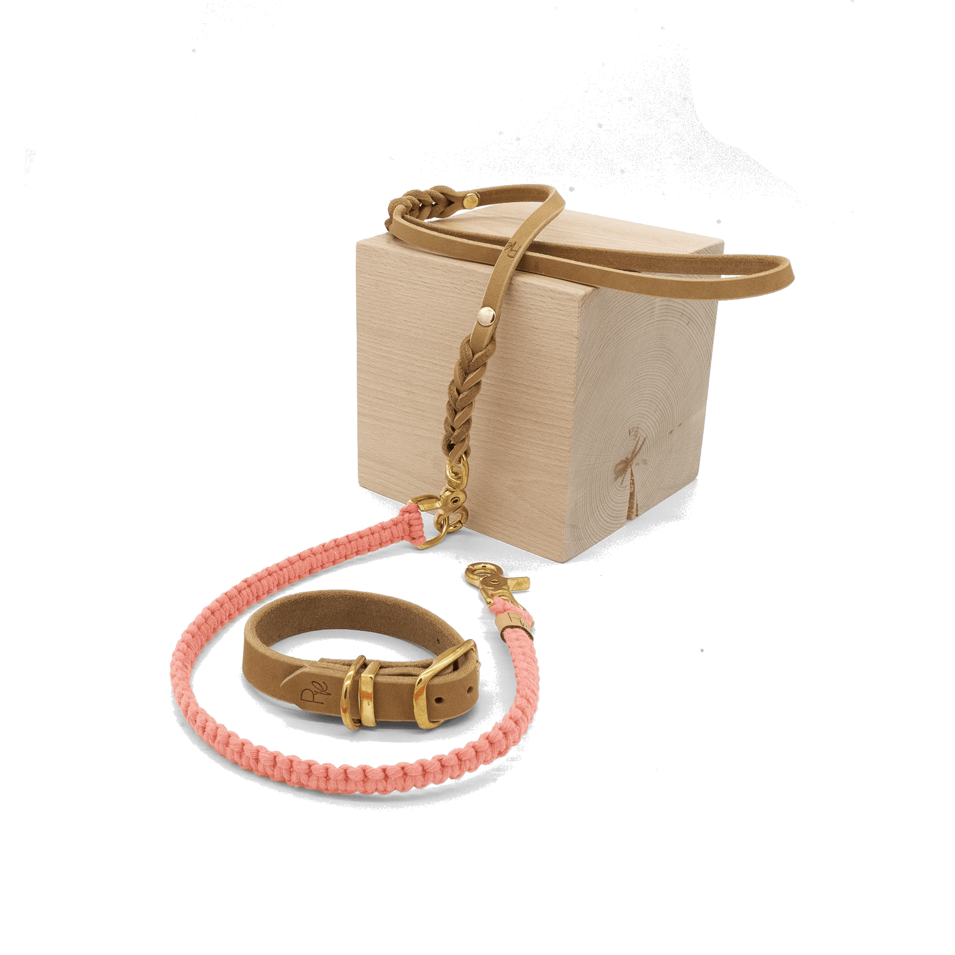 Mix & Match Set | Handschlaufe + Halsband Fettleder & Unterteil Makramee | PASTEL DREAMS - RudisRudel