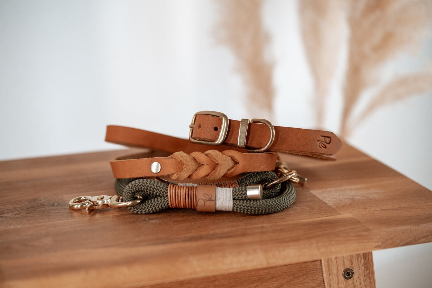 Mix & Match Set | Handschlaufe + Halsband Fettleder & Unterteil Tauseil | BOHO CHIC - RudisRudel