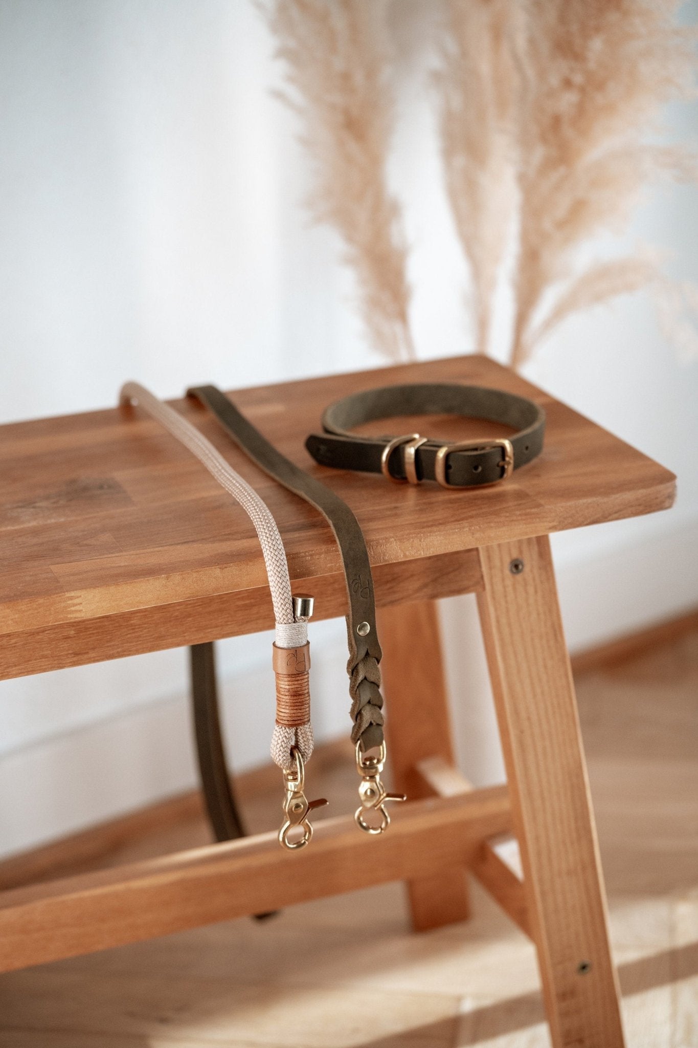 Mix & Match Set | Handschlaufe + Halsband Fettleder & Unterteil Tauseil | BOHO CHIC - RudisRudel