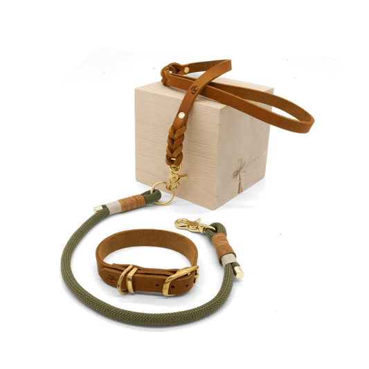 Mix & Match Set | Handschlaufe + Halsband Fettleder & Unterteil Tauseil | BOHO CHIC - RudisRudel