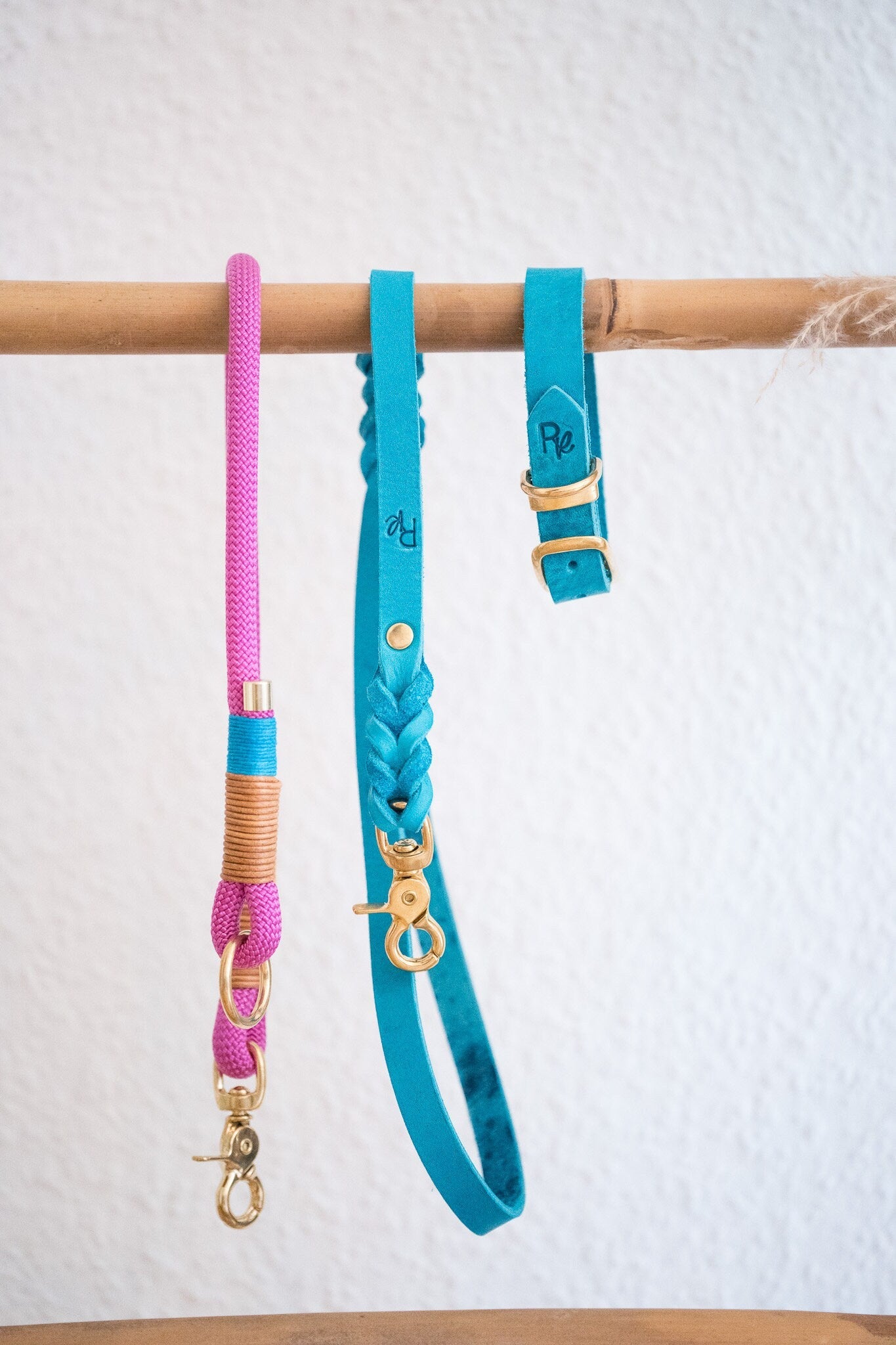 Mix & Match Set | Handschlaufe + Halsband Fettleder & Unterteil Tauseil | COLOUR CLASH - RudisRudel