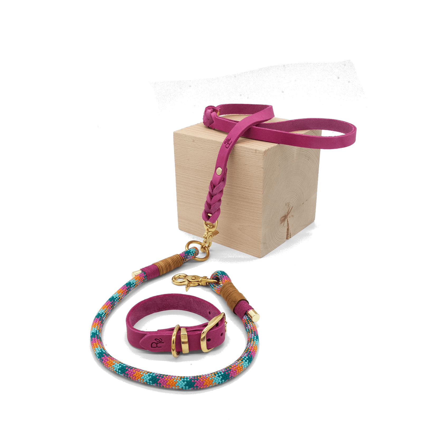 Mix & Match Set | Handschlaufe + Halsband Fettleder & Unterteil Tauseil | COLOUR CLASH - RudisRudel