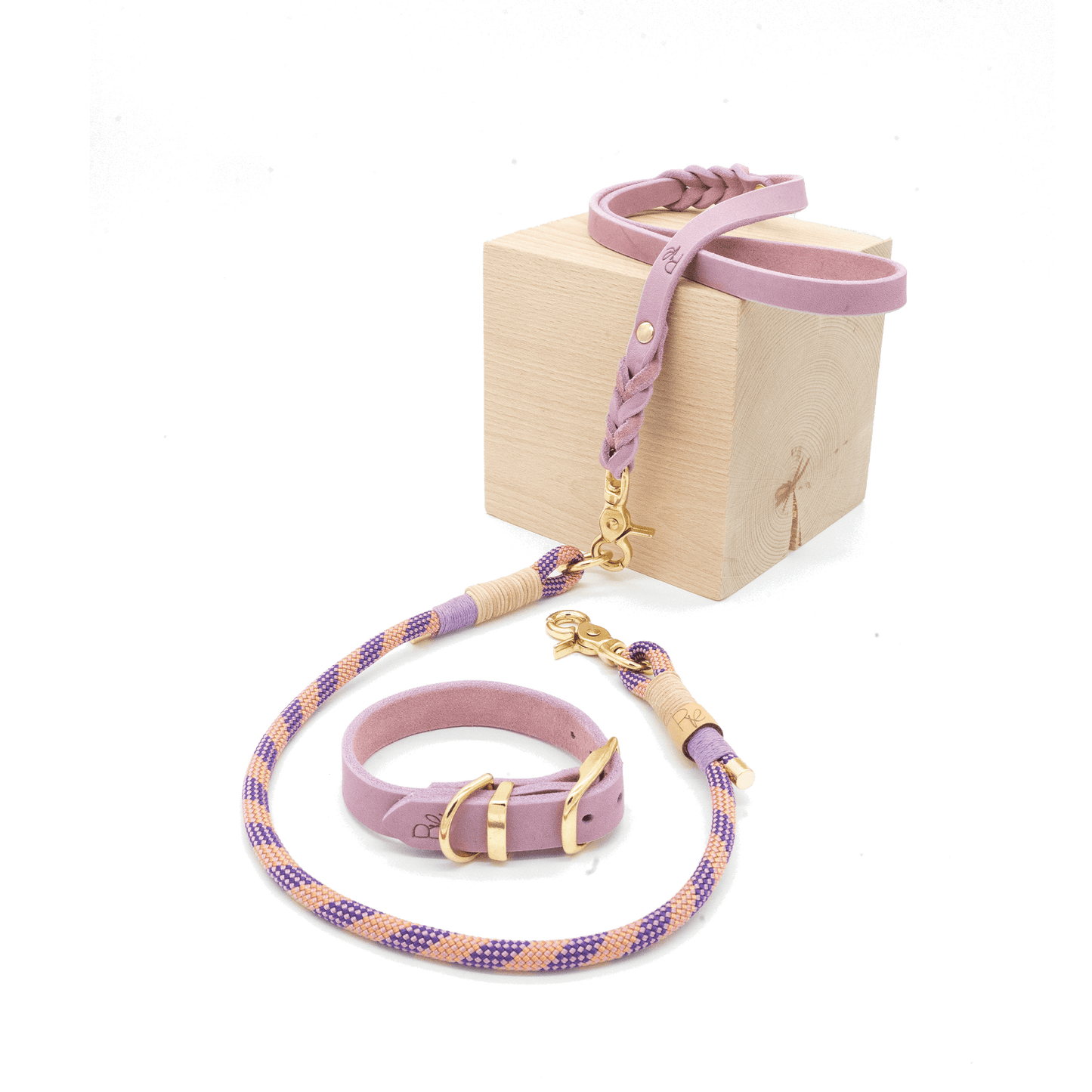 Mix & Match Set | Handschlaufe + Halsband Fettleder & Unterteil Tauseil | PASTEL DREAMS - RudisRudel