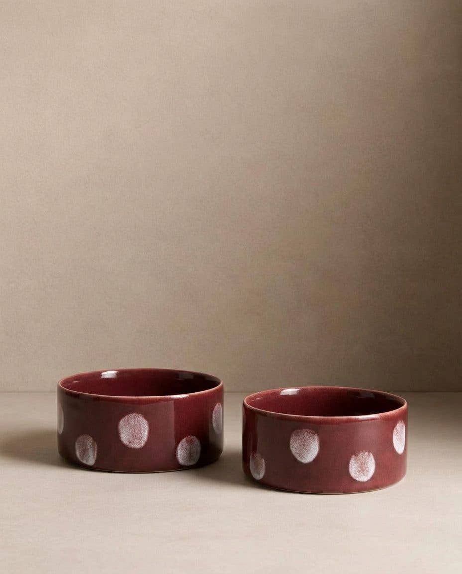 POP DOTS | Dog Bowl Set, 2 Stück, burgundy, 14cm