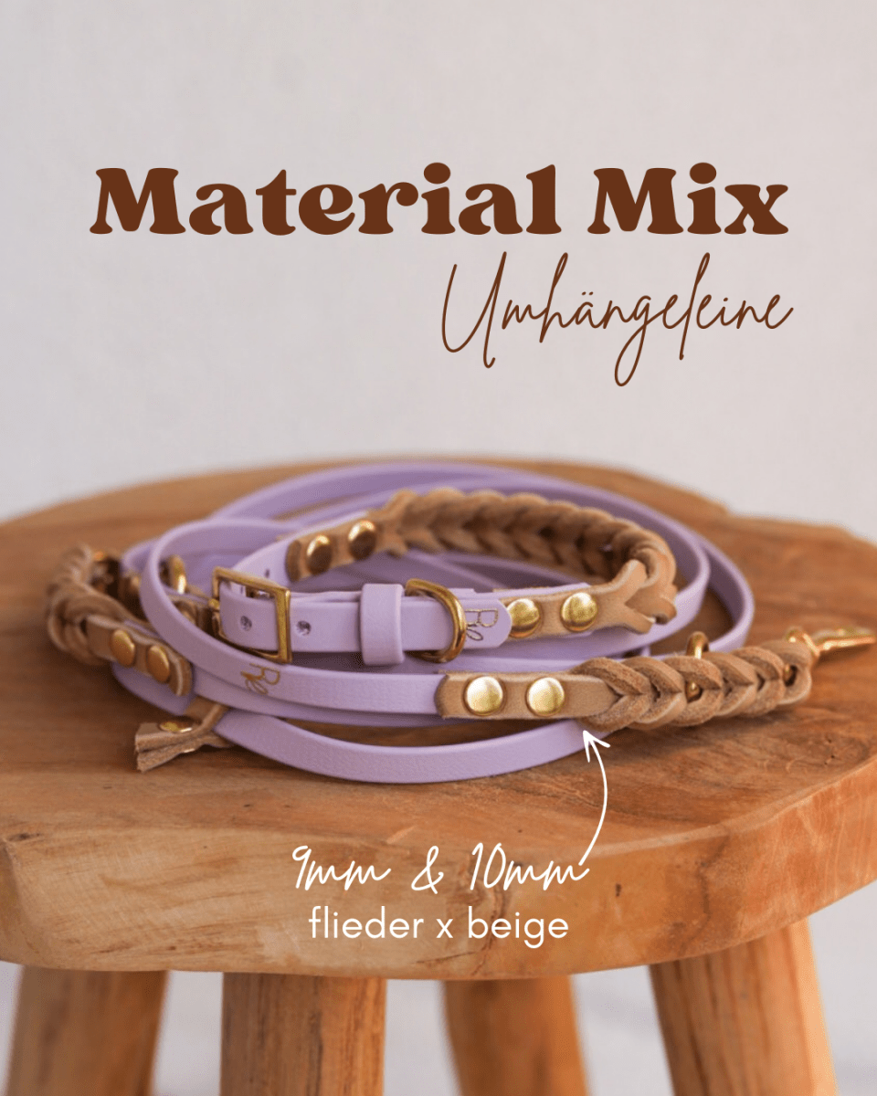 3-fach-verstellbare Umhängeleine aus Biothane & Fettleder | MATERIAL MIX | ALL COLLECTIONS - RudisRudel