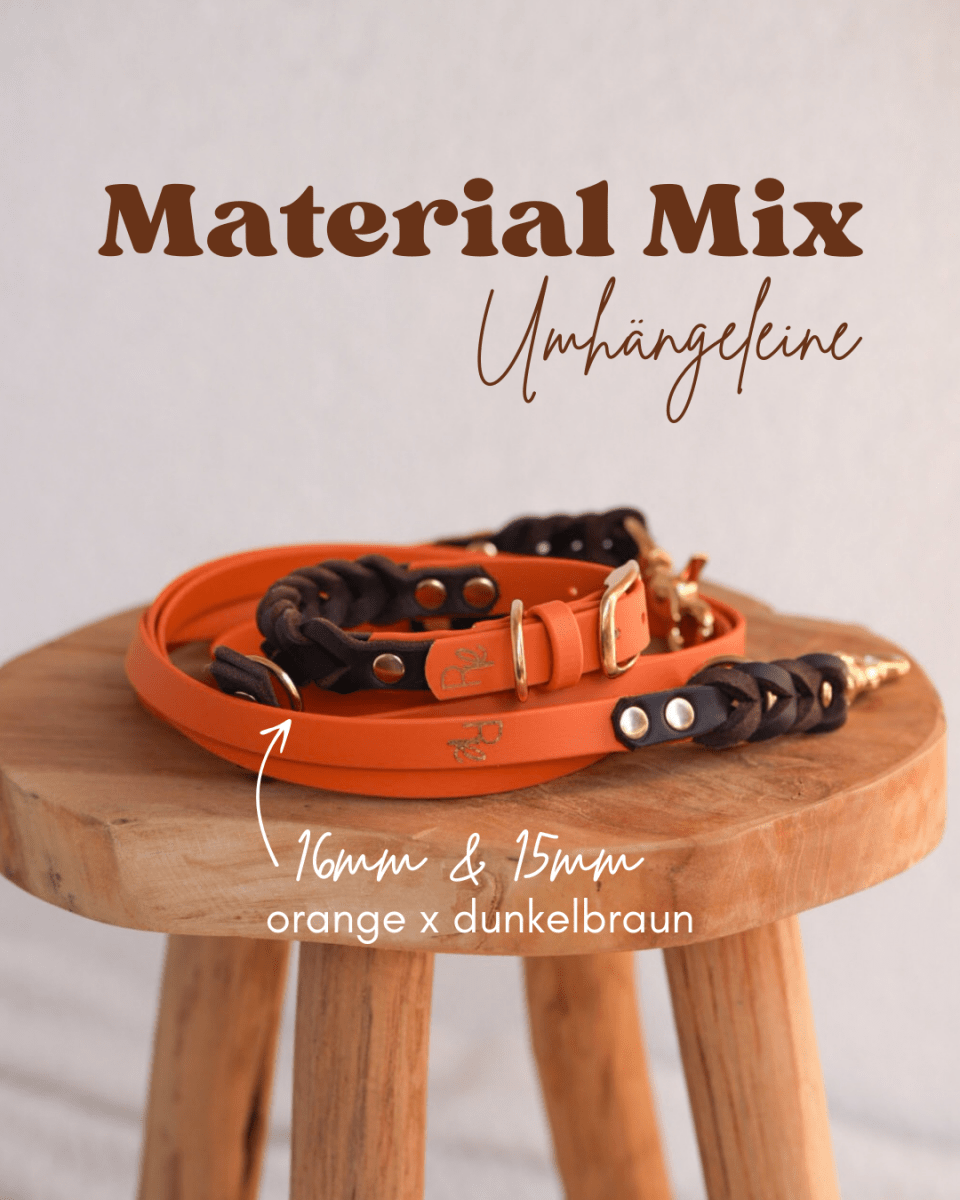 3-fach-verstellbare Umhängeleine aus Biothane & Fettleder | MATERIAL MIX | ALL COLLECTIONS - RudisRudel