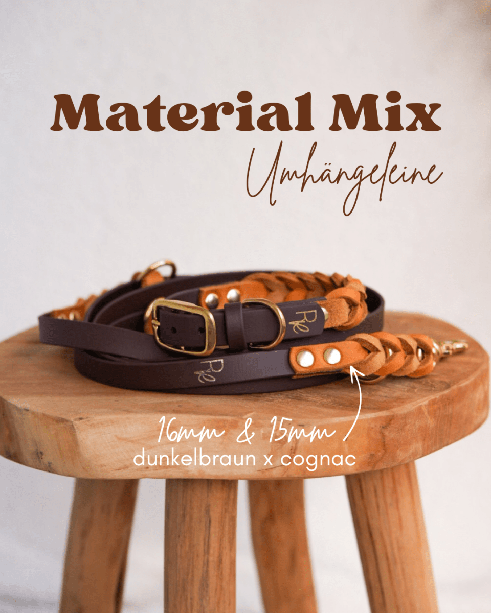 3-fach-verstellbare Umhängeleine aus Biothane & Fettleder | MATERIAL MIX | ALL COLLECTIONS - RudisRudel