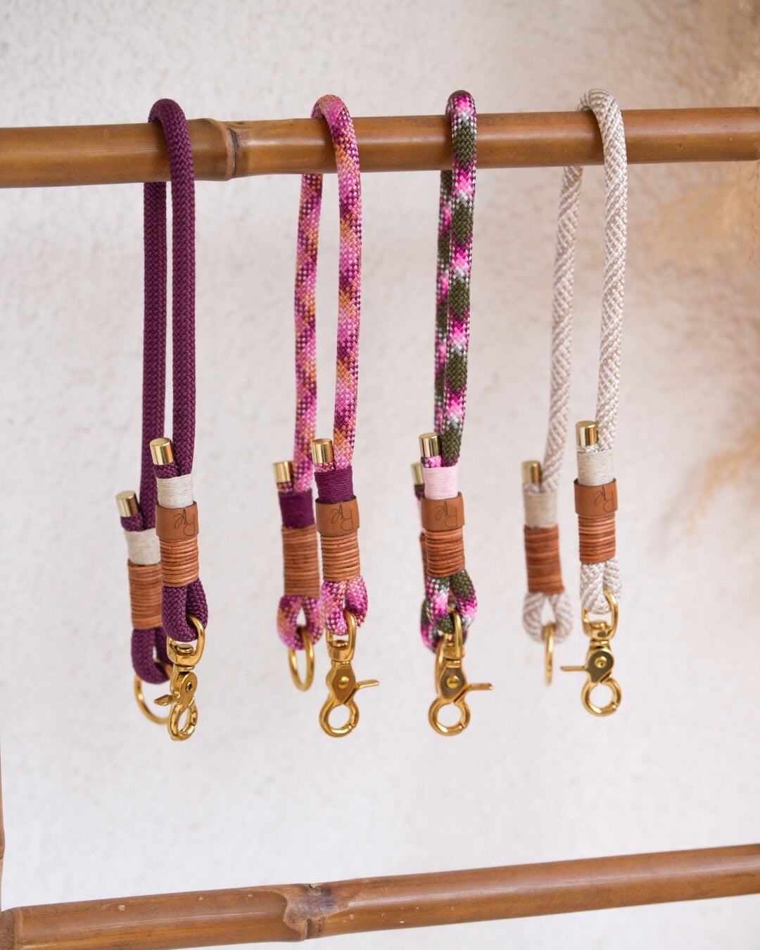 Mix & Match Set | Hand Strap + Collar Waxed Leather & Rope Leash Bottom Part | BOHO CHIC