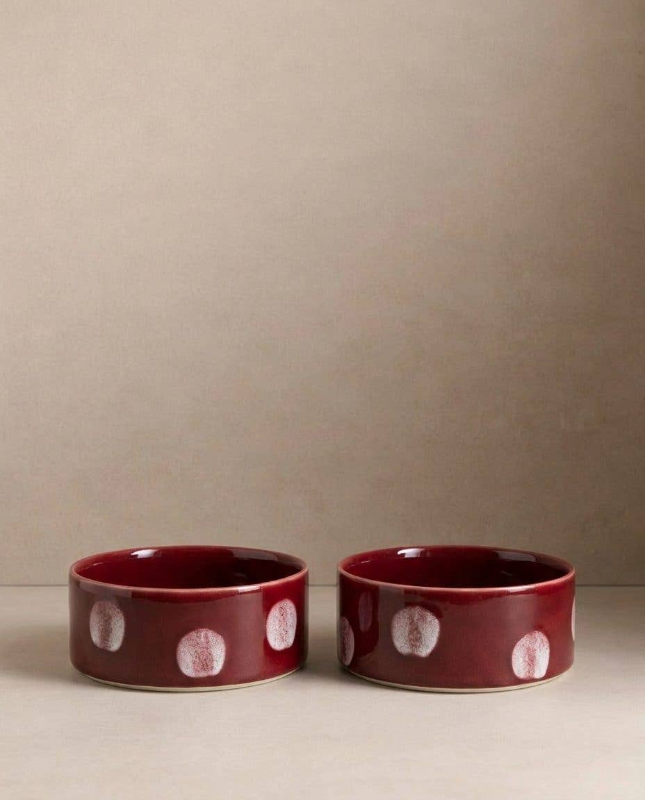 POP DOTS | Dog Bowl Set, 2 Stück, burgundy, 14cm