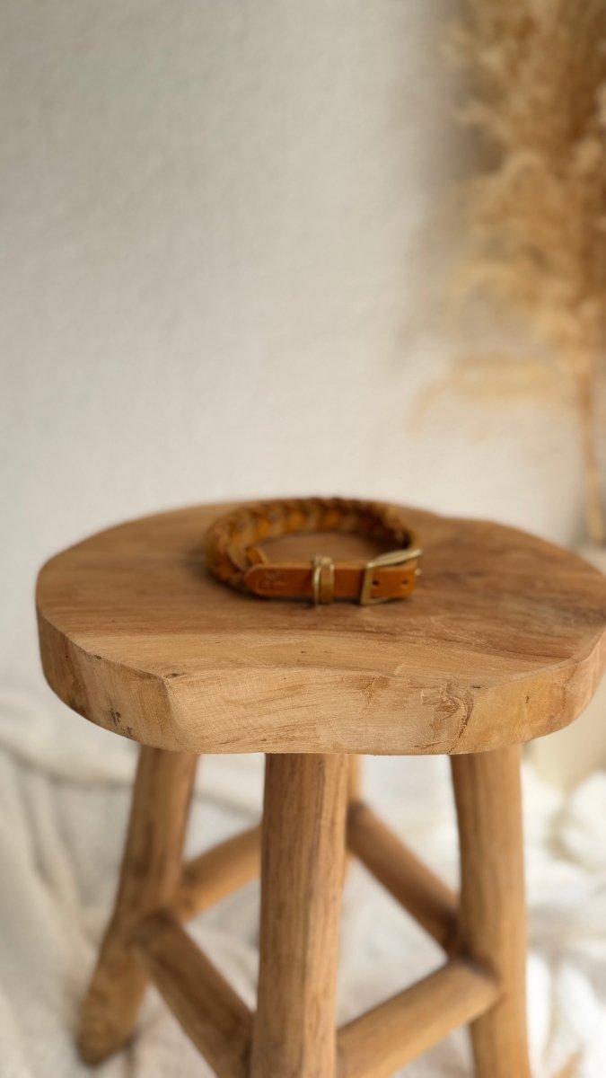 geflochtenes Halsband Fettleder 15mm COGNAC HU 32 - RudisRudel