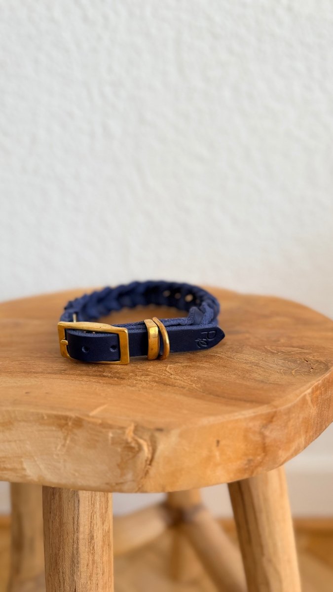 geflochtenes Halsband Fettleder 15mm DUNKELBLAU HU 31 - RudisRudel