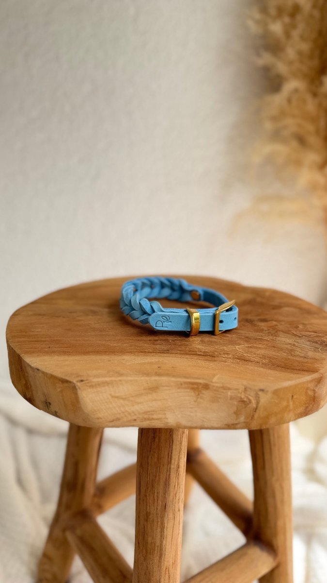 geflochtenes Halsband Fettleder 15mm HELLBLAU HU 27 - RudisRudel