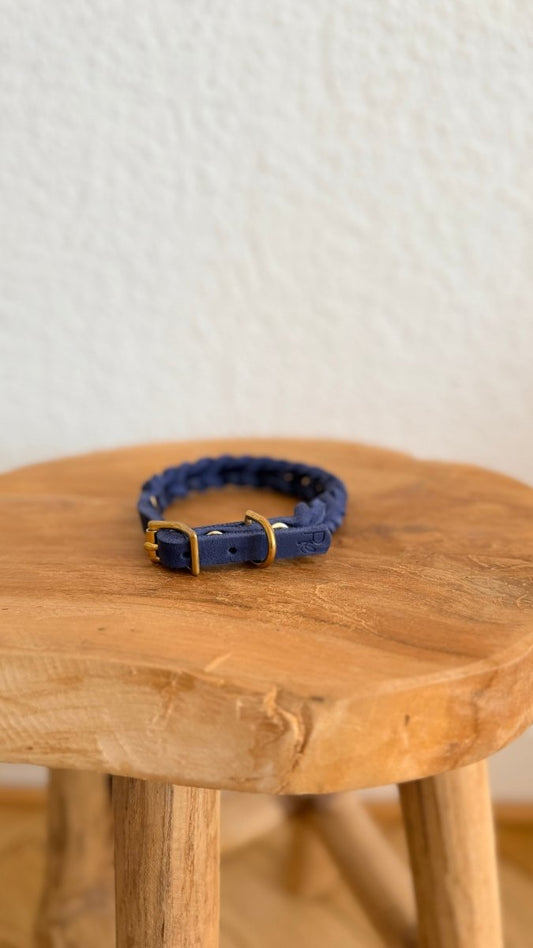 geflochtenes Mini - Halsband Fettleder 10mm DUNKELBLAU HU 26 - RudisRudel