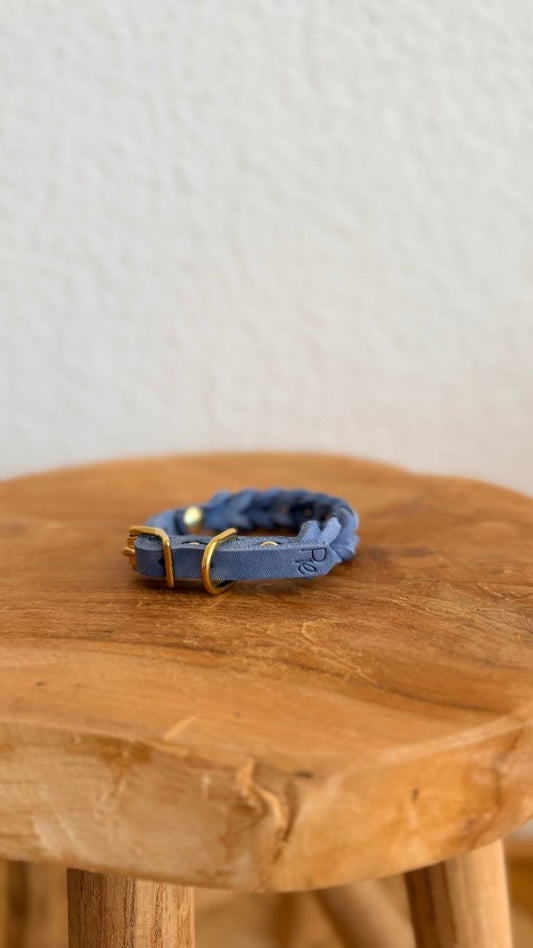 geflochtenes Mini - Halsband Fettleder 10mm PASTELLBLAU HU 20 - RudisRudel