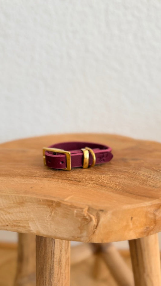 Halsband Fettleder 15mm BURGUNDY HU 26 - RudisRudel