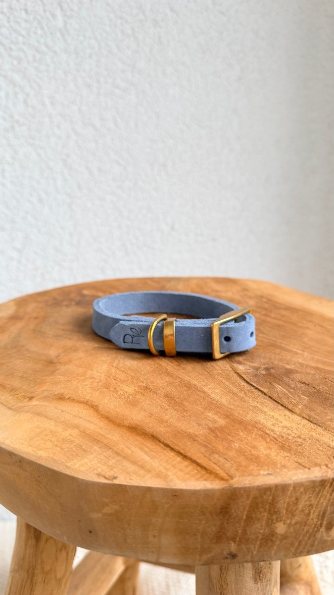 Halsband Fettleder 15mm PASTELLBLAU HU 25 - RudisRudel
