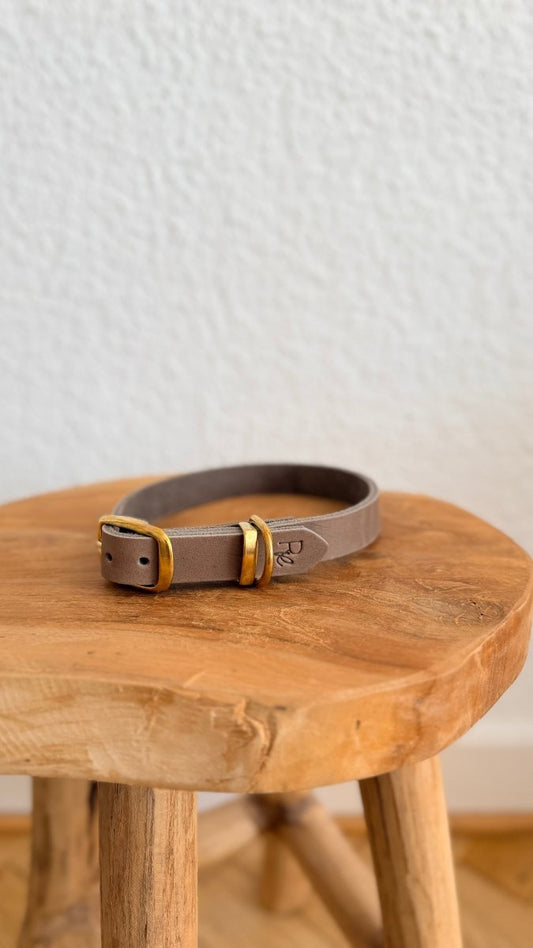 Halsband Fettleder 15mm TAUPE HU 28 - RudisRudel