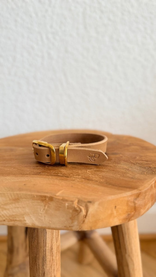 Halsband Fettleder 20mm BEIGE HU 27 - RudisRudel