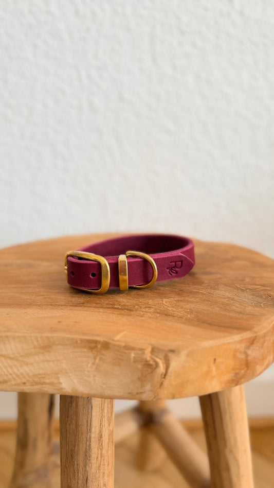 Halsband Fettleder 20mm BURGUNDY HU 30 - RudisRudel