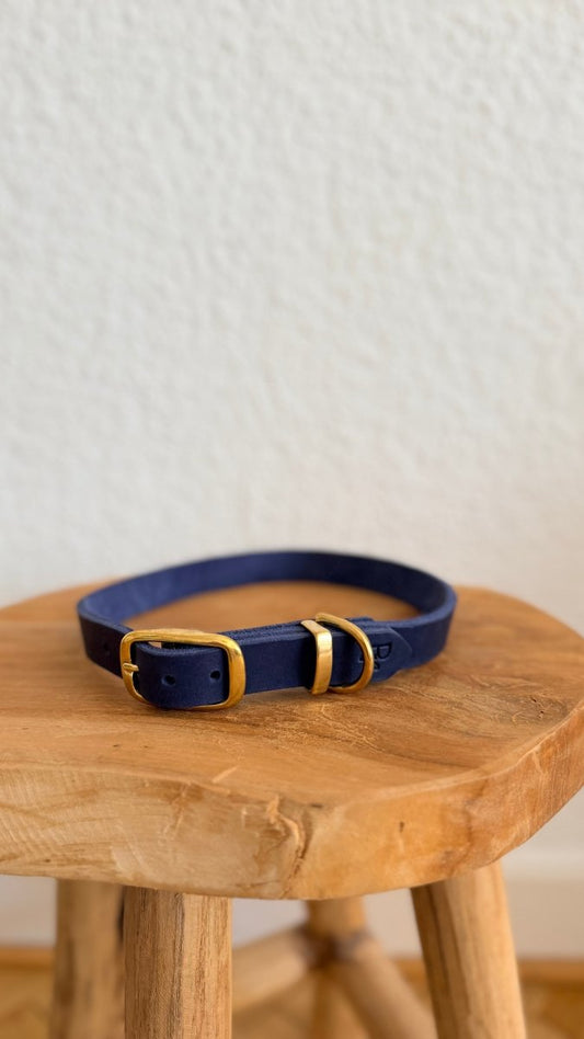 Halsband Fettleder 20mm DUNKELBLAU HU 50 - RudisRudel