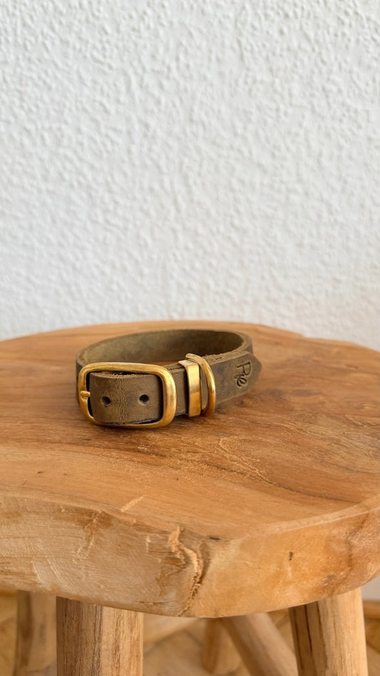 Halsband Fettleder 20mm KHAKI HU 28 - RudisRudel